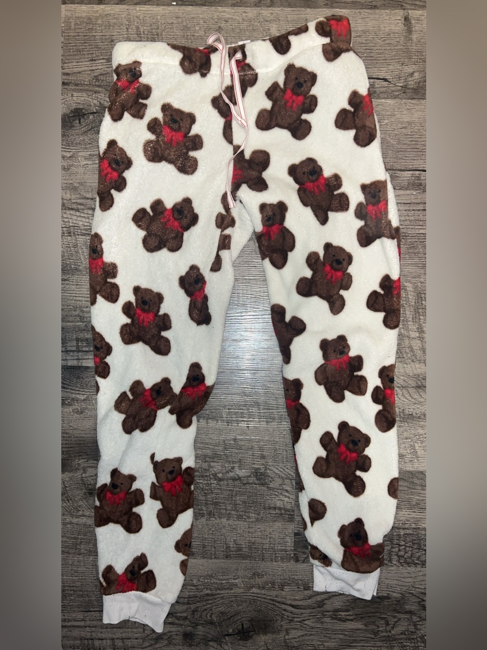 Cozy Teddy Print Fleece Pajama Joggers - White/Brown